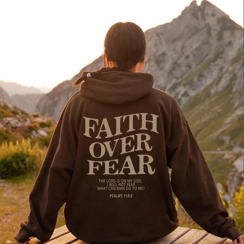 Faith Overcomes Fear - Christian Hooded Sweatshirts Jesus plus Size Hoodie Streetwear Fashion Pullover Unisex Clothing